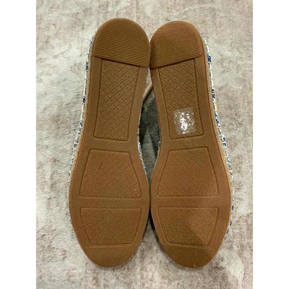 NWT Tory Burch Color Block Flat Espadrille Blue Check Plaid Chambray 7.5